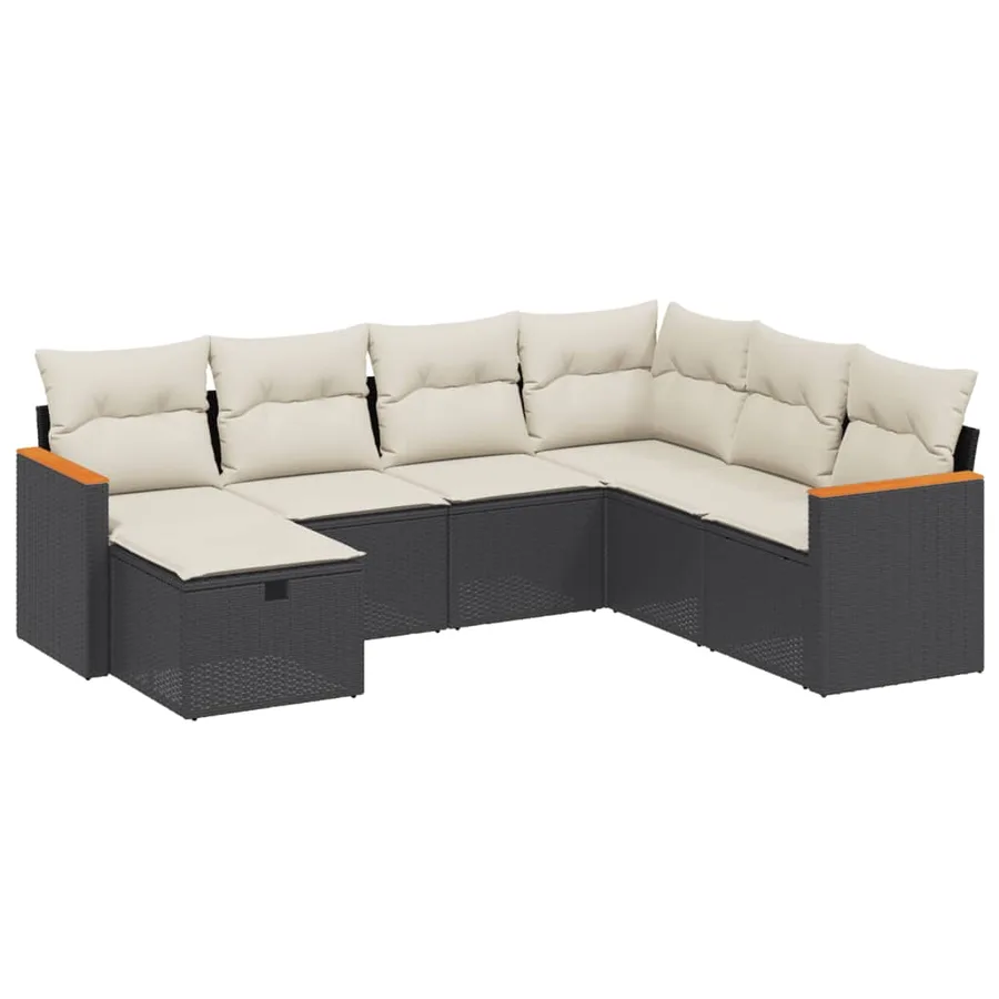 Salon de jardin 7 pcs avec coussins noir résine tressée 62 x 62 x 69 cm - 55,0 kg - 2