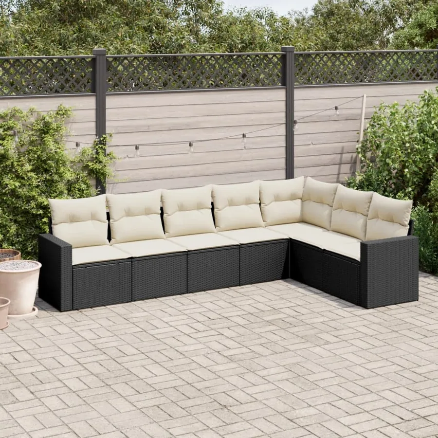 Salon de jardin 7 pcs avec coussins noir résine tressée 65,5 x 62 x 69 cm - 55,1 kg