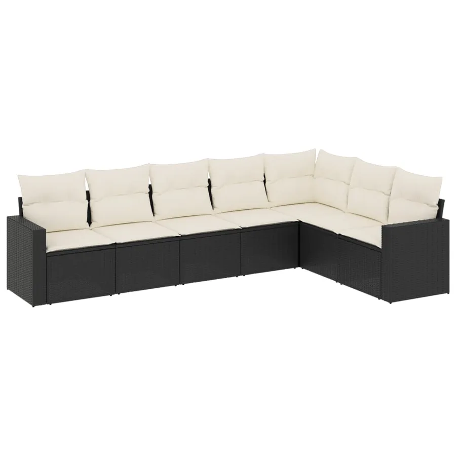 Salon de jardin 7 pcs avec coussins noir résine tressée 65,5 x 62 x 69 cm - 55,1 kg - 2