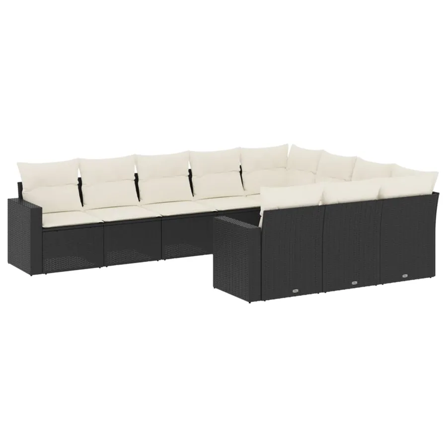 Salon de jardin 10 pcs avec coussins noir résine tressée - 2