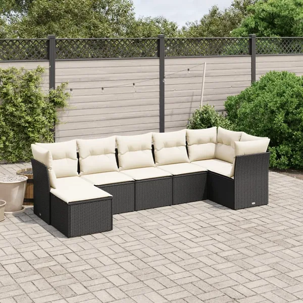 Salon de jardin 7 pcs avec coussins noir résine tressée 62 x 62 x 69 cm - 55,8 kg