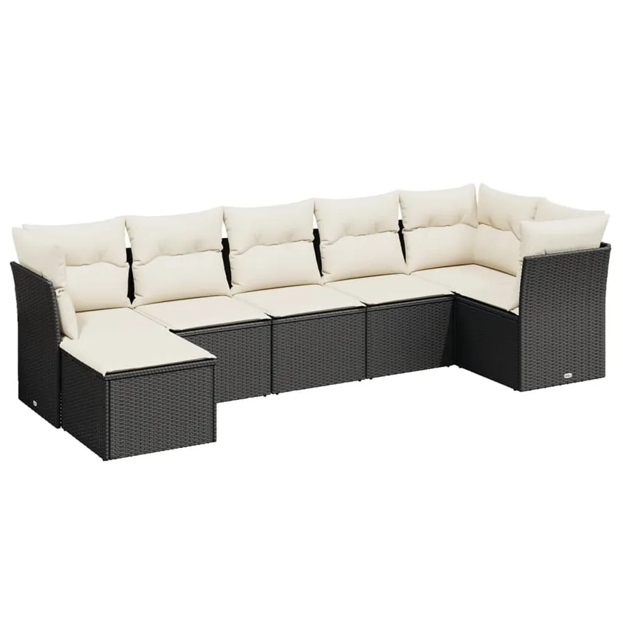 Salon de jardin 7 pcs avec coussins noir résine tressée 62 x 62 x 69 cm - 55,8 kg - 2