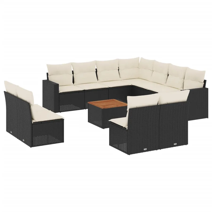 Salon de jardin 12 pcs avec coussins noir résine tressée - 2