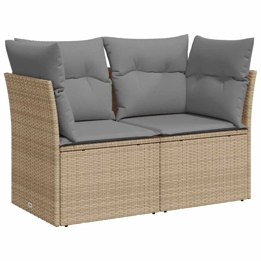 Canapé de jardin avec coussins 2 places beige résine tressée - 2