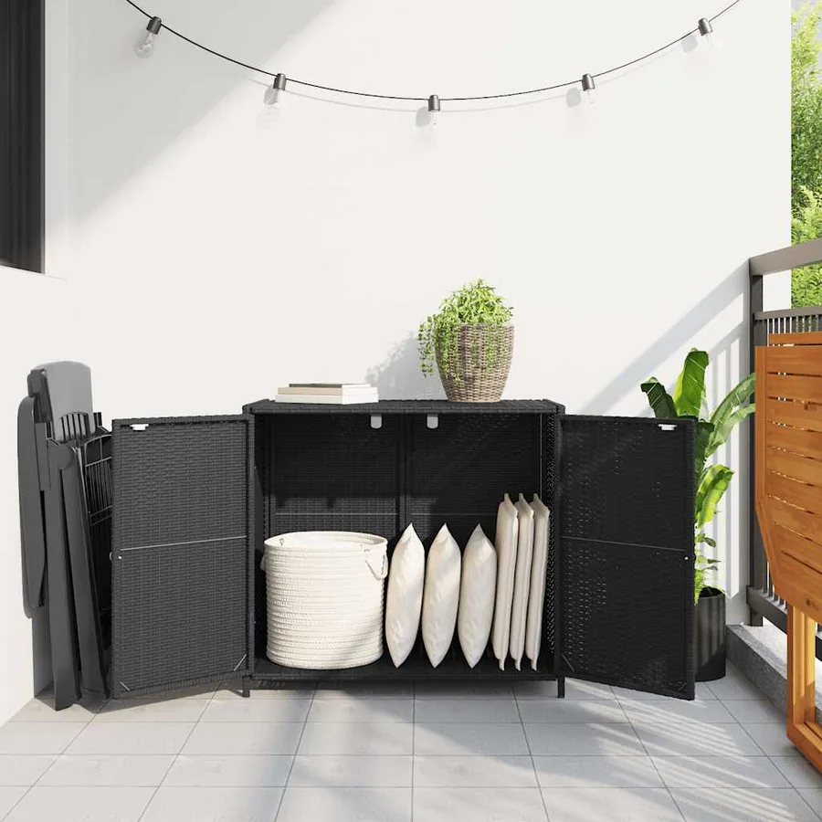 Armoire de rangement de jardin noir 83x45x76 cm résine tressée - 3