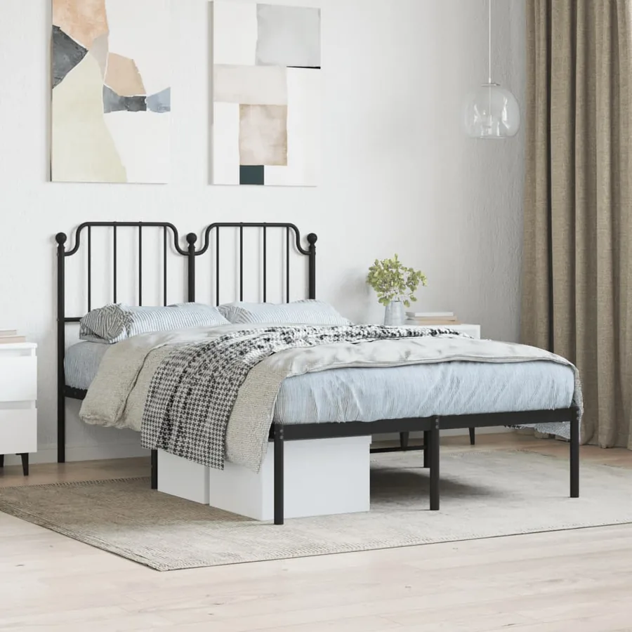 Cadre de lit métal sans matelas avec tête de lit noir 120x190cm