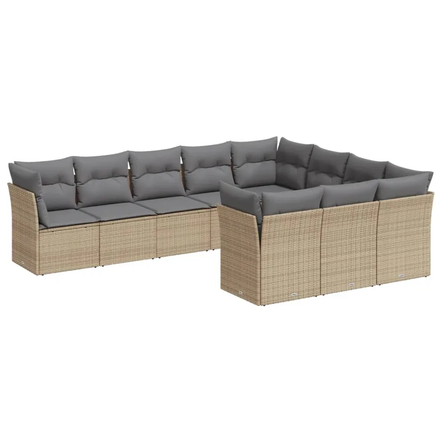 Salon de jardin avec coussins 10 pcs beige résine tressée - 2