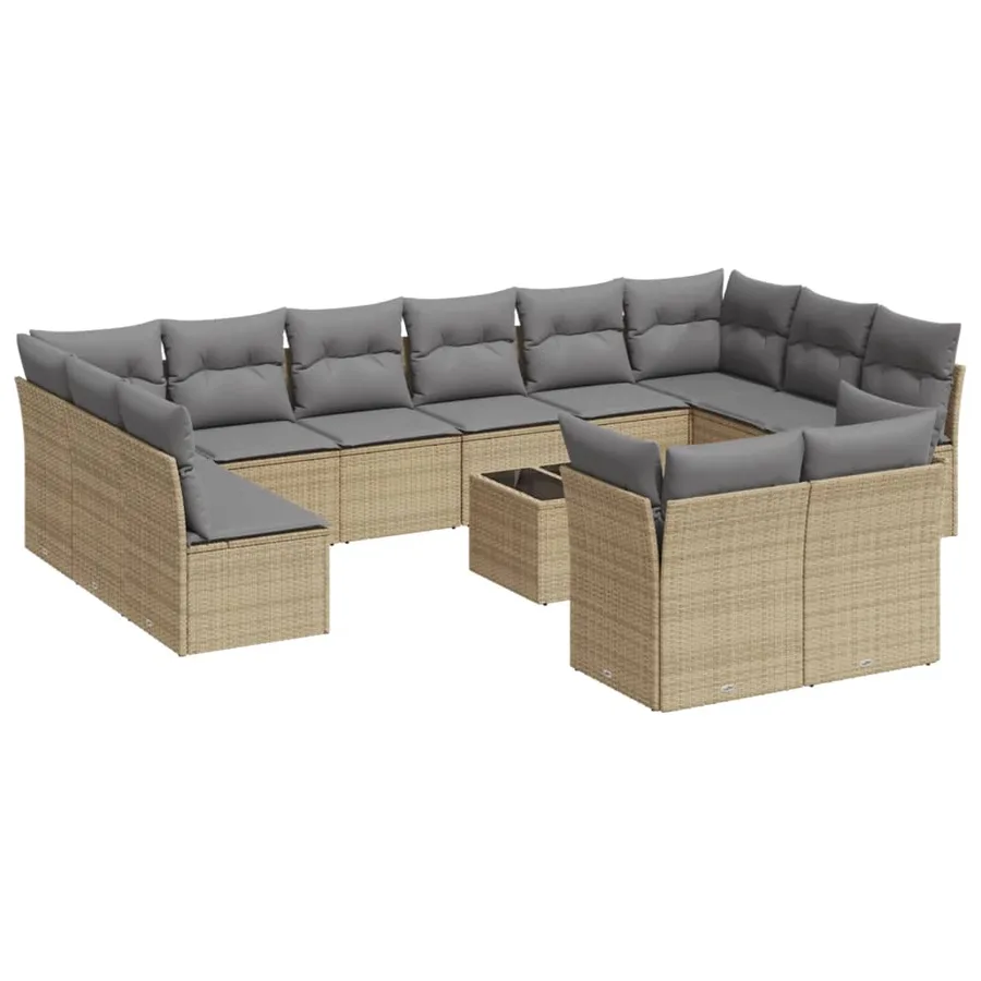 Salon de jardin avec coussins 13 pcs beige résine tressée - 2