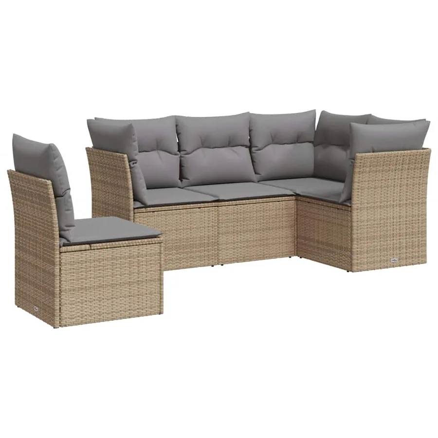 Salon de jardin avec coussins 5 pcs beige résine tressée - 2