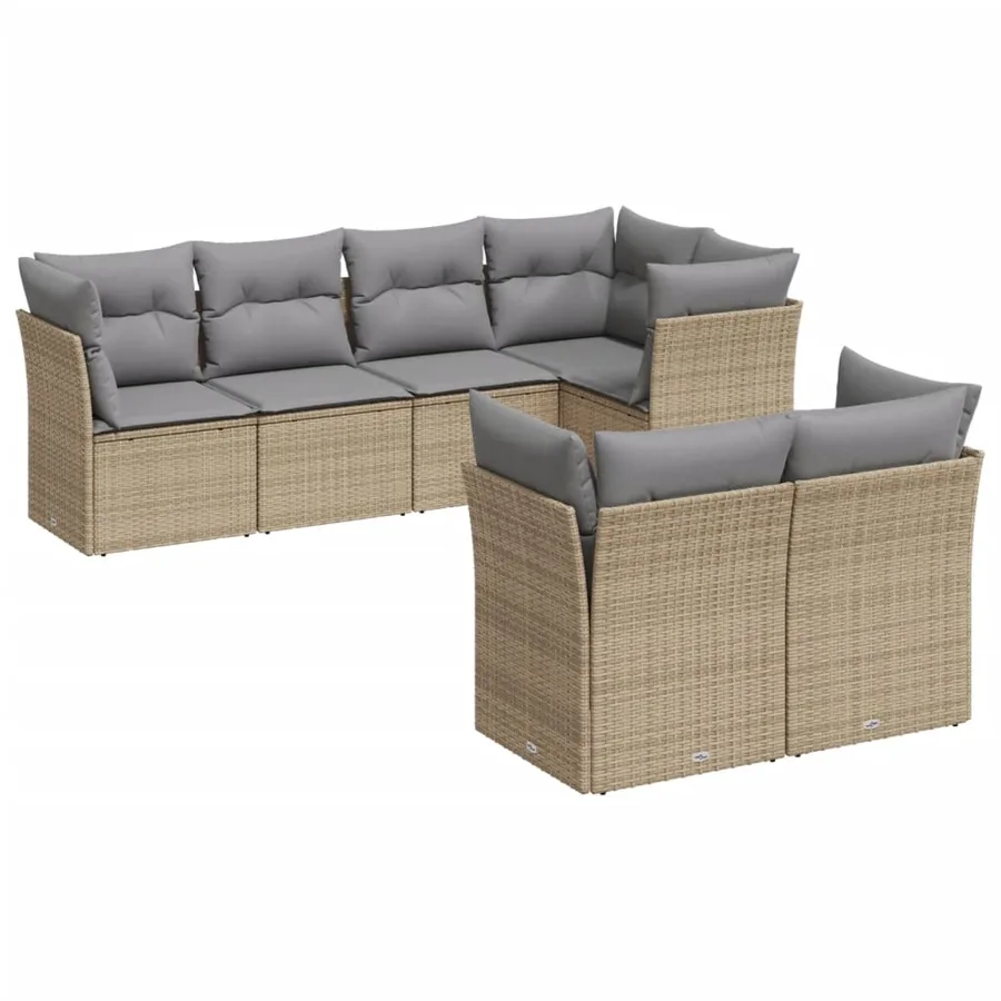 Salon de jardin avec coussins 7 pcs beige résine tressée - 2