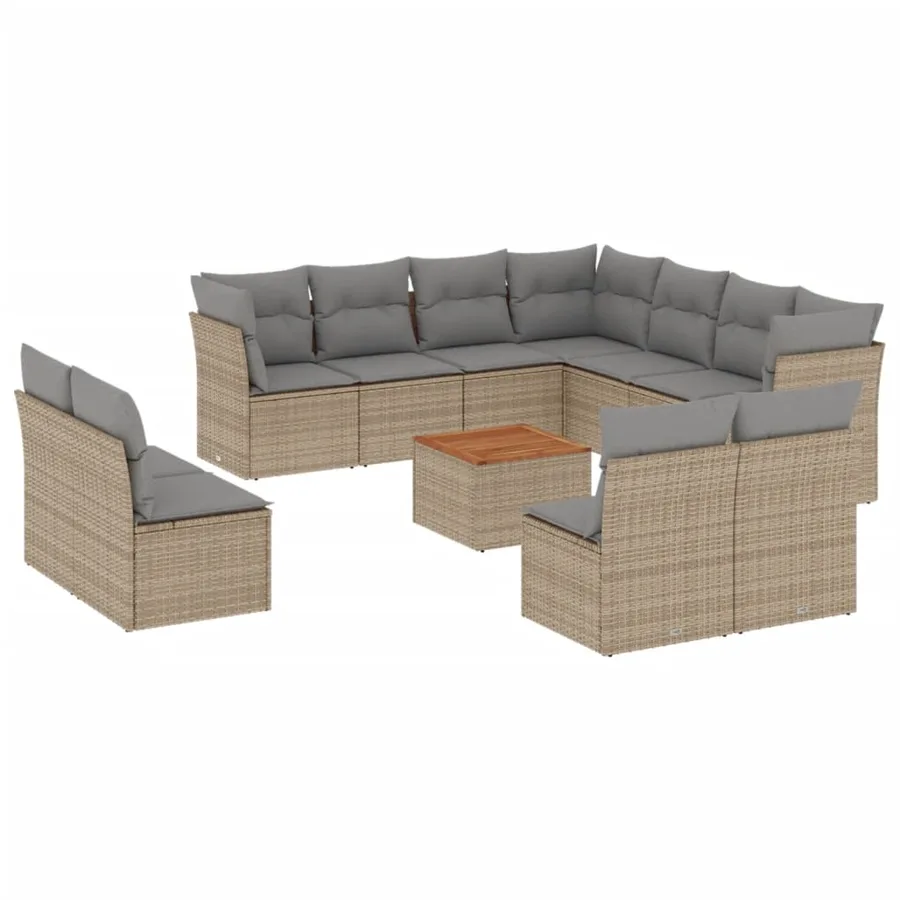 Salon de jardin avec coussins 12 pcs beige résine tressée - 2