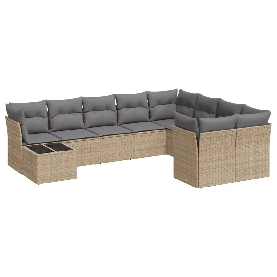 Salon de jardin avec coussins 10 pcs beige résine tressée - 2
