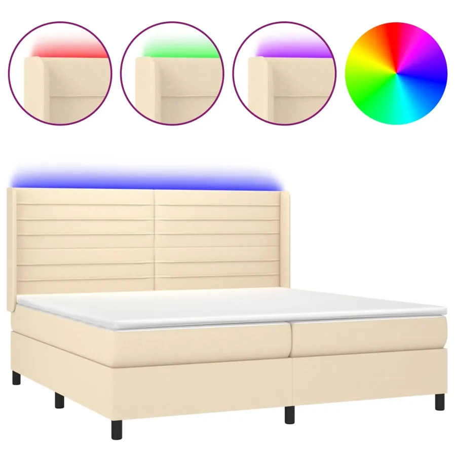 Sommier à lattes de lit matelas et LED Crème 200x200 cm Tissu - 2