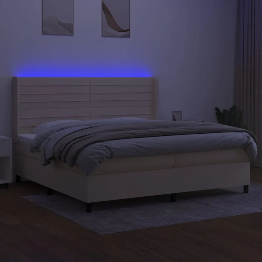 Sommier à lattes de lit matelas et LED Crème 200x200 cm Tissu - 3