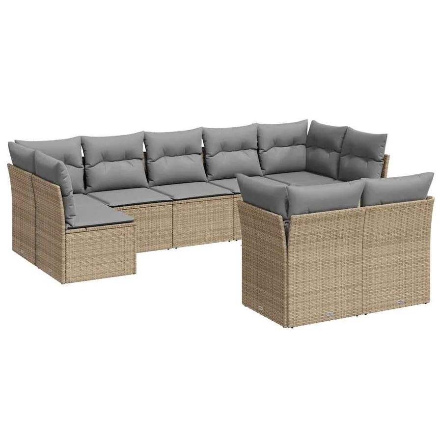 Salon de jardin avec coussins 9 pcs beige résine tressée - 2