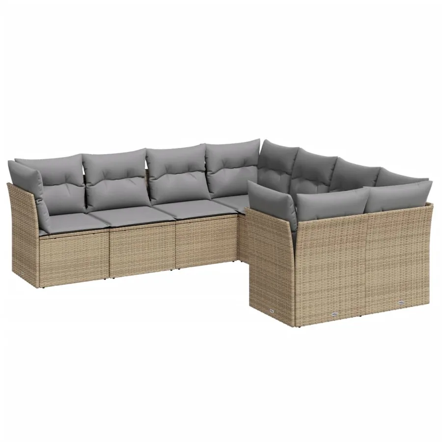 Salon de jardin avec coussins 8 pcs beige résine tressée - 2
