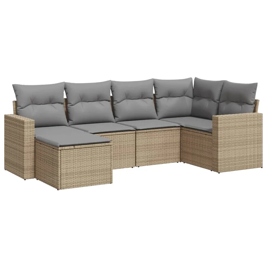 Salon de jardin avec coussins 6 pcs beige résine tressée - 2