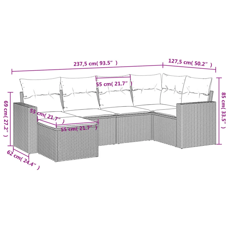 Salon de jardin avec coussins 6 pcs beige résine tressée - 3