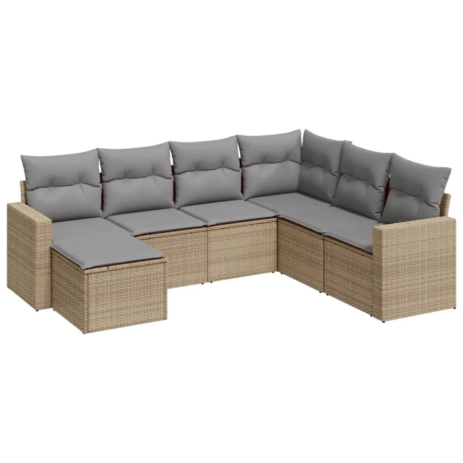 Salon de jardin avec coussins 7 pcs beige résine tressée - 2