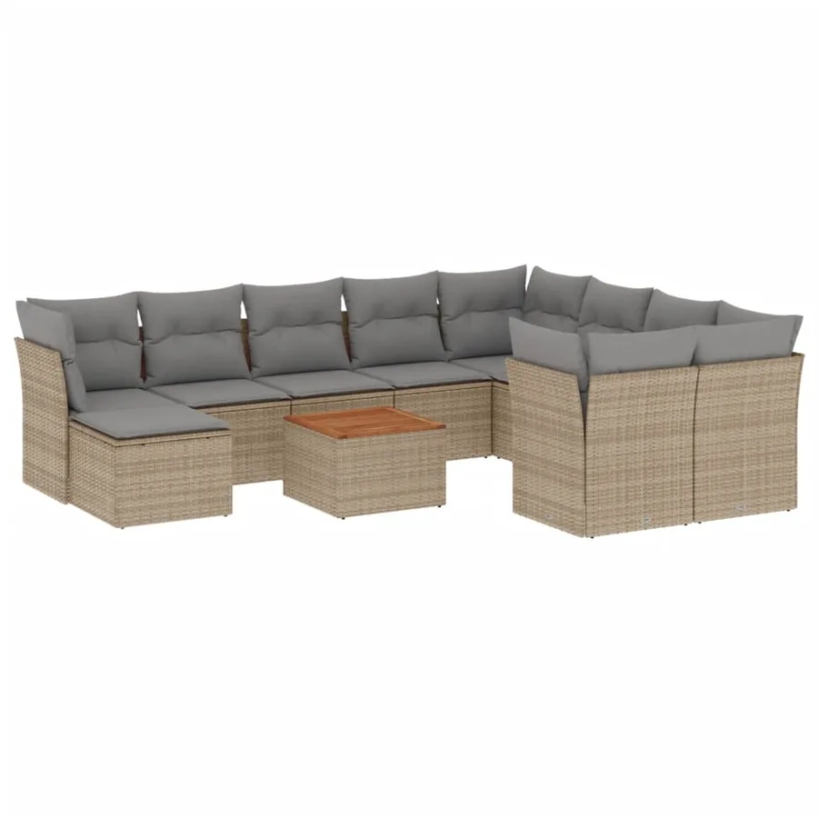 Salon de jardin 11 pcs avec coussins beige résine tressée - 2