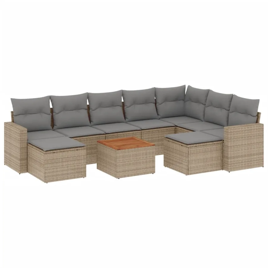 Salon de jardin avec coussins 10 pcs beige résine tressée - 2