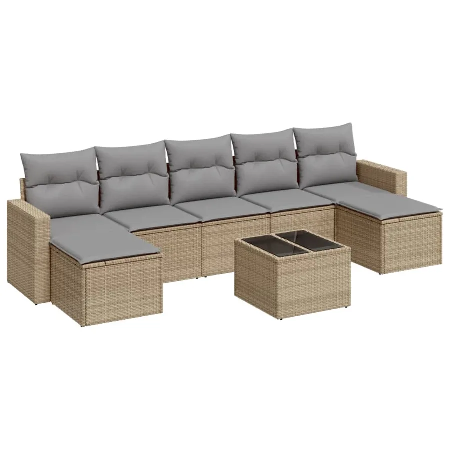 Salon de jardin avec coussins 8 pcs beige résine tressée - 2