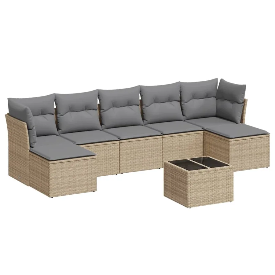 Salon de jardin avec coussins 8 pcs beige résine tressée - 2