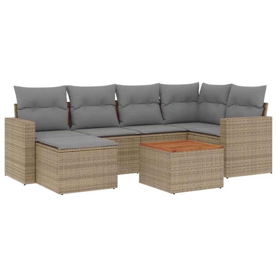 Salon de jardin avec coussins 7 pcs beige résine tressée - 2