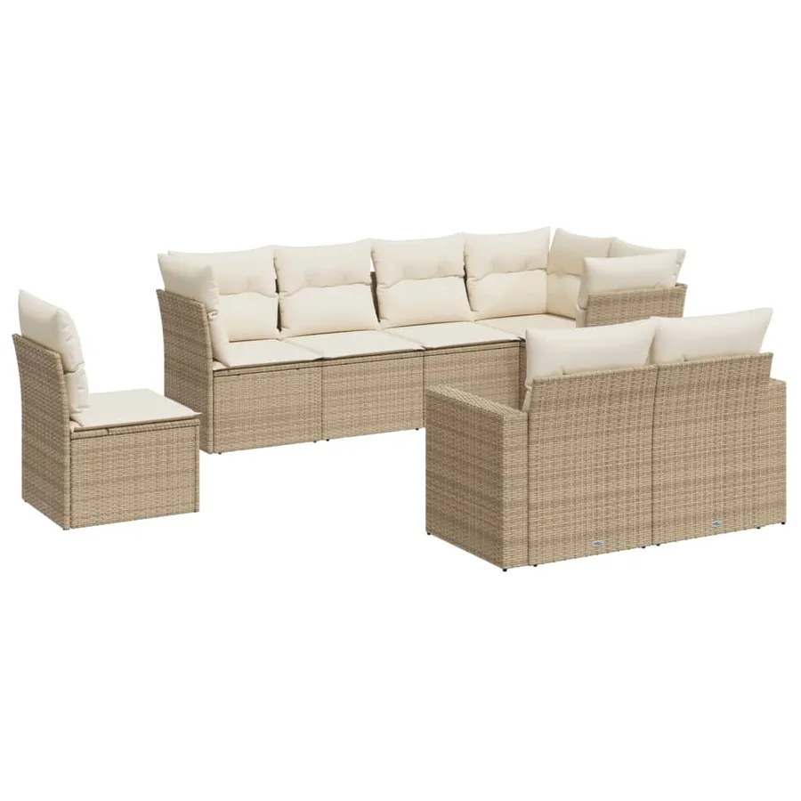 Salon de jardin avec coussins 8 pcs beige résine tressée - 2