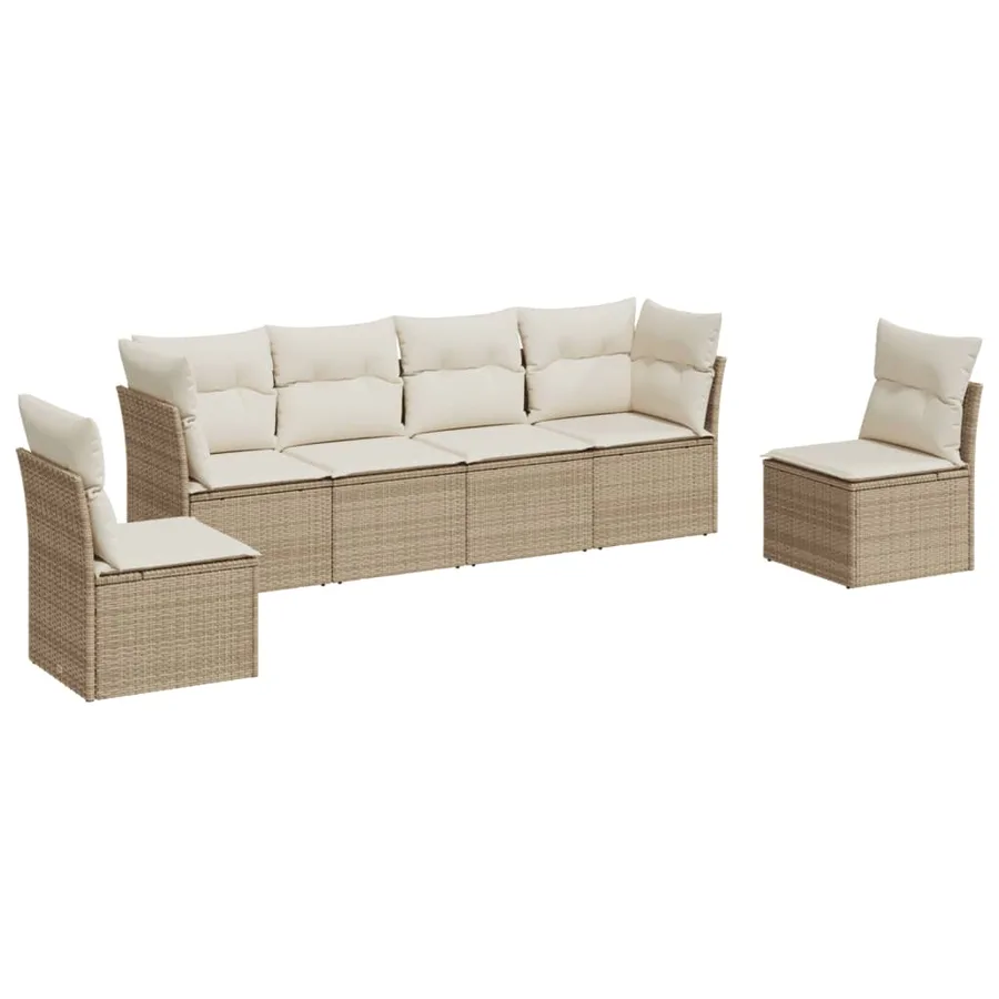 Salon de jardin avec coussins 6 pcs beige résine tressée - 2