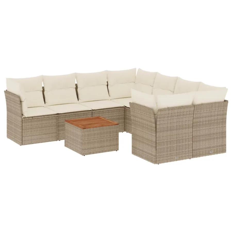 Salon de jardin avec coussins 9 pcs beige résine tressée - 2