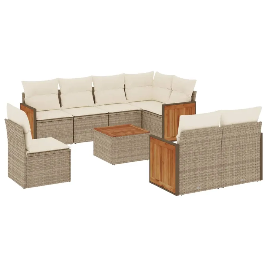 Salon de jardin avec coussins 9 pcs beige résine tressée - 2