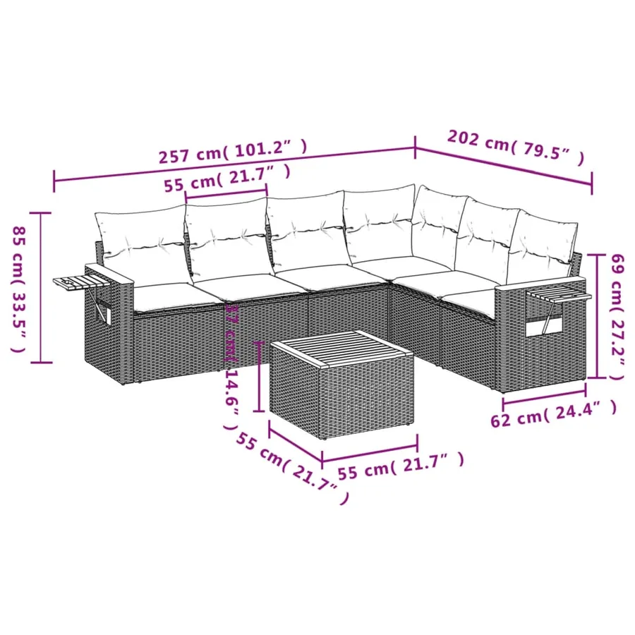 Salon de jardin avec coussins 7 pcs beige résine tressée - 12