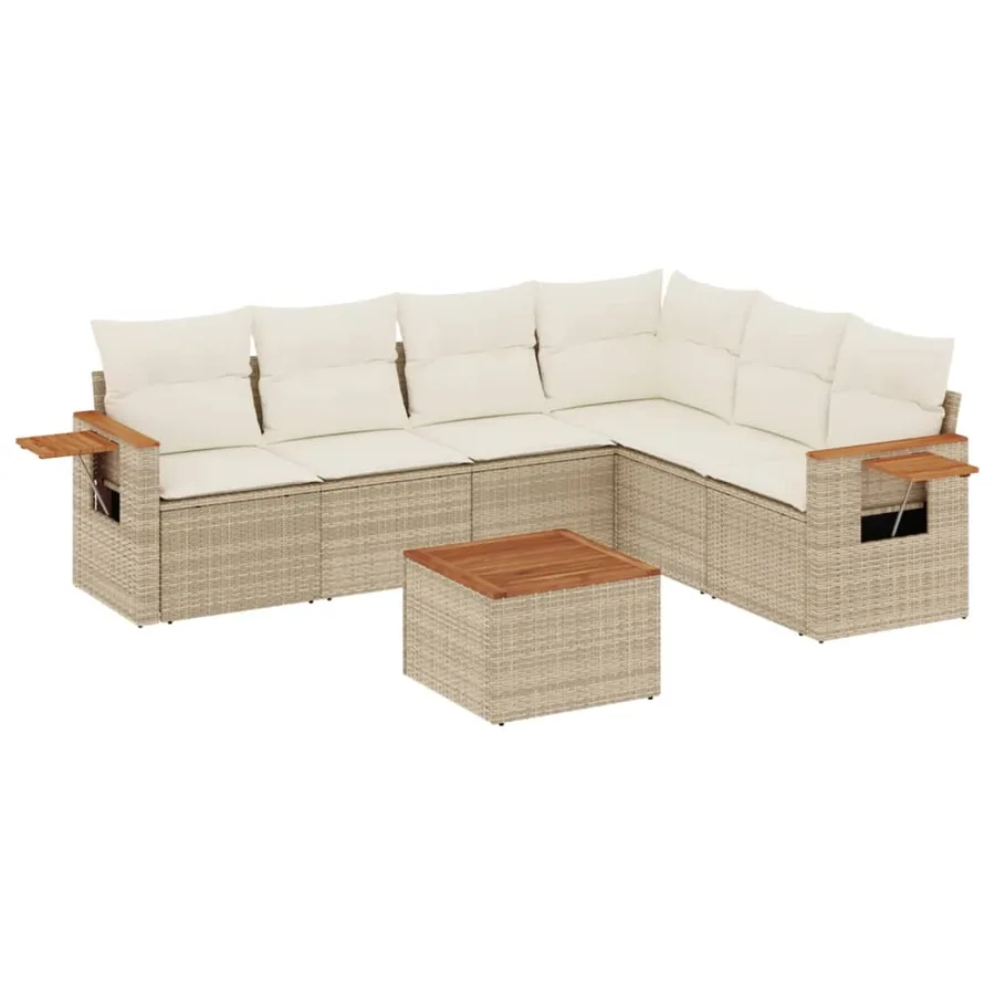 Salon de jardin avec coussins 7 pcs beige résine tressée - 2