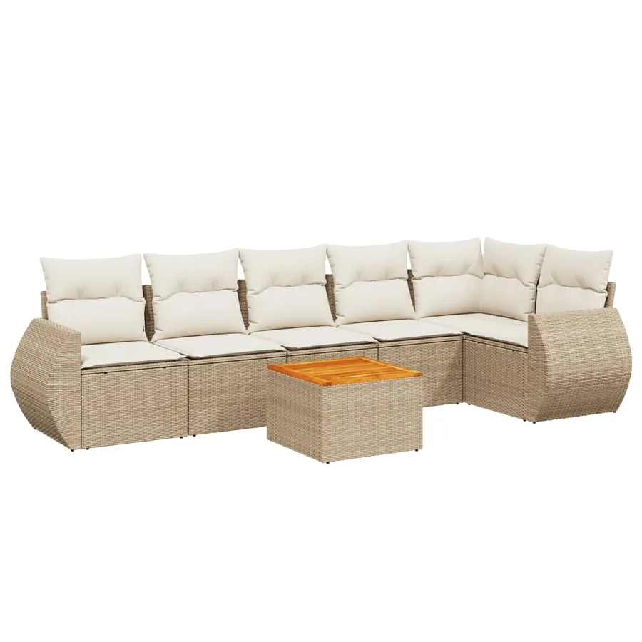 Salon de jardin avec coussins 7 pcs beige résine tressée - 2