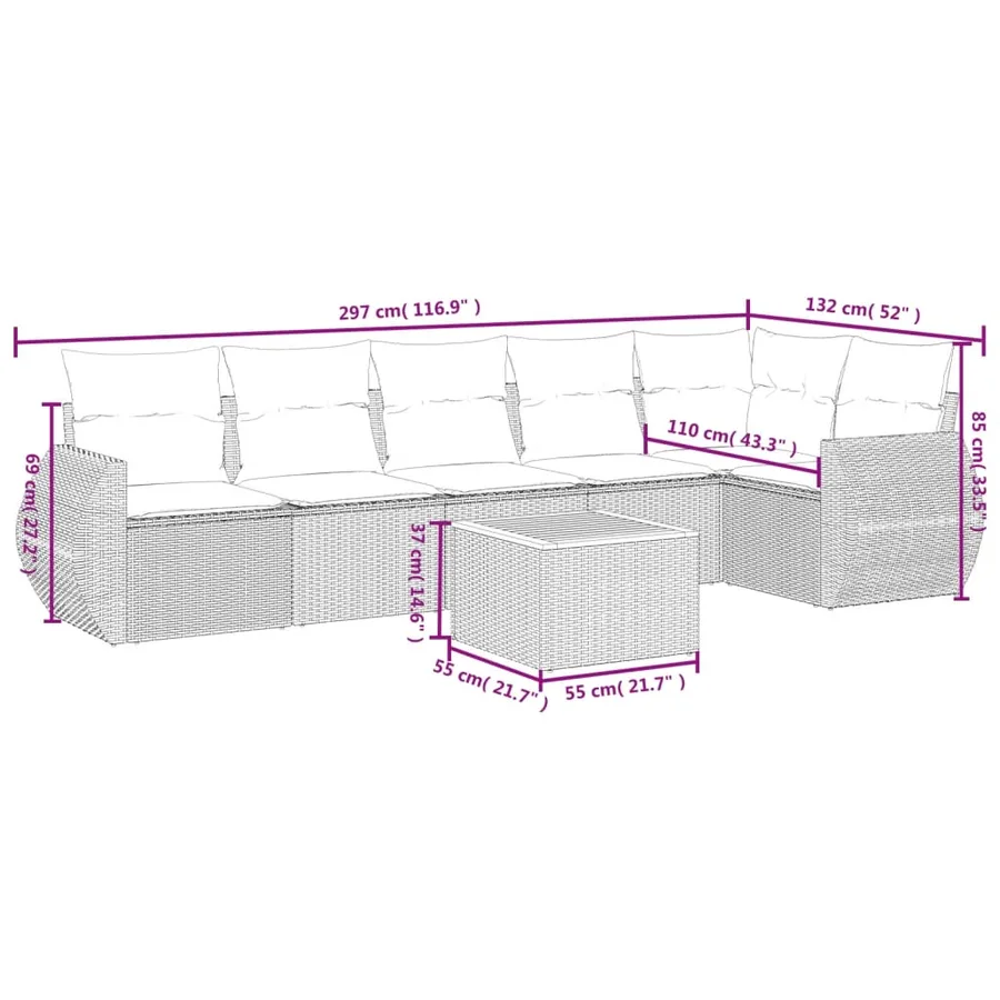 Salon de jardin avec coussins 7 pcs beige résine tressée - 8