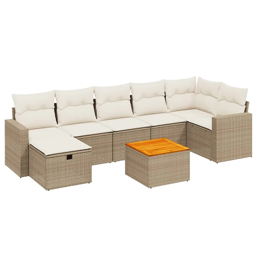 Salon de jardin avec coussins 8 pcs beige résine tressée - 2