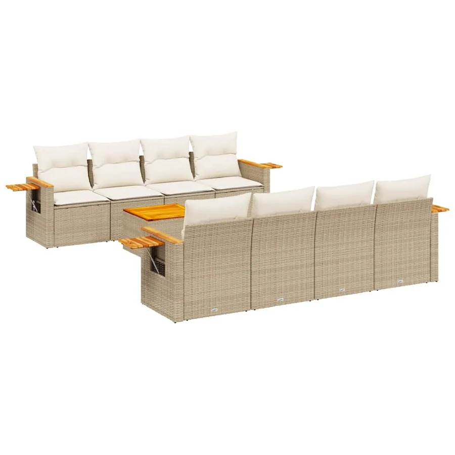 Salon de jardin avec coussins 9 pcs beige résine tressée - 2