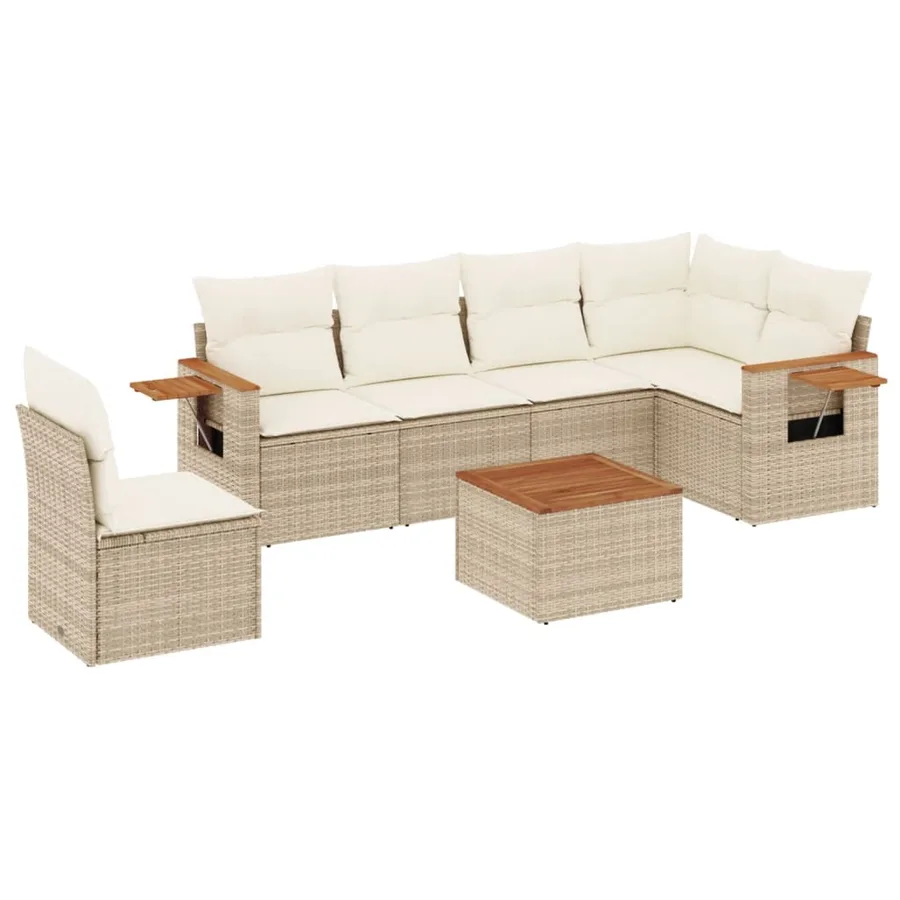 Salon de jardin avec coussins 7 pcs beige résine tressée - 2