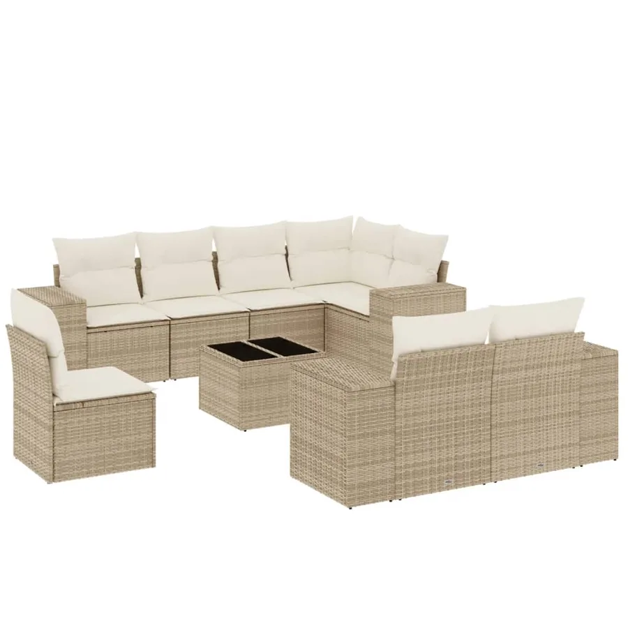 Salon de jardin avec coussins 9 pcs beige résine tressée - 2