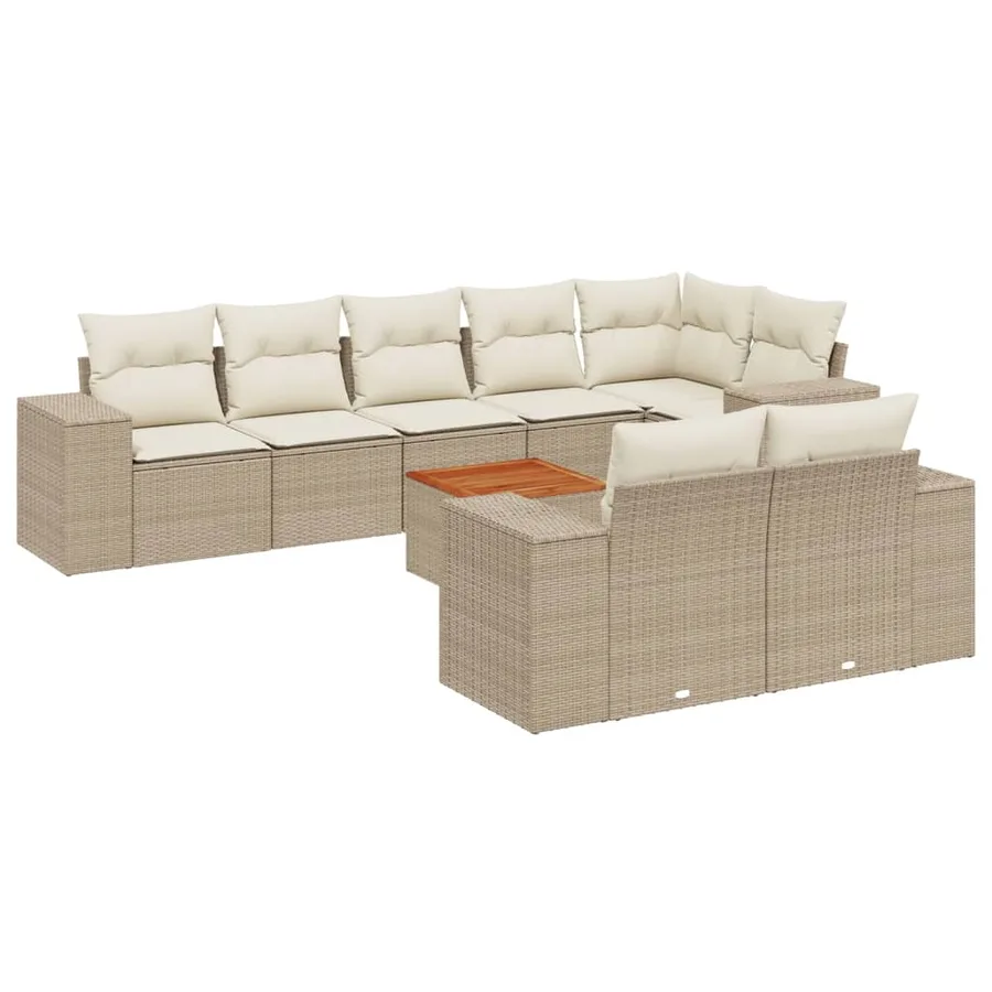Salon de jardin avec coussins 9 pcs beige résine tressée - 2