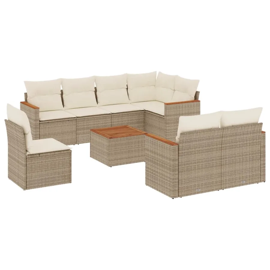 Salon de jardin avec coussins 9 pcs beige résine tressée - 2