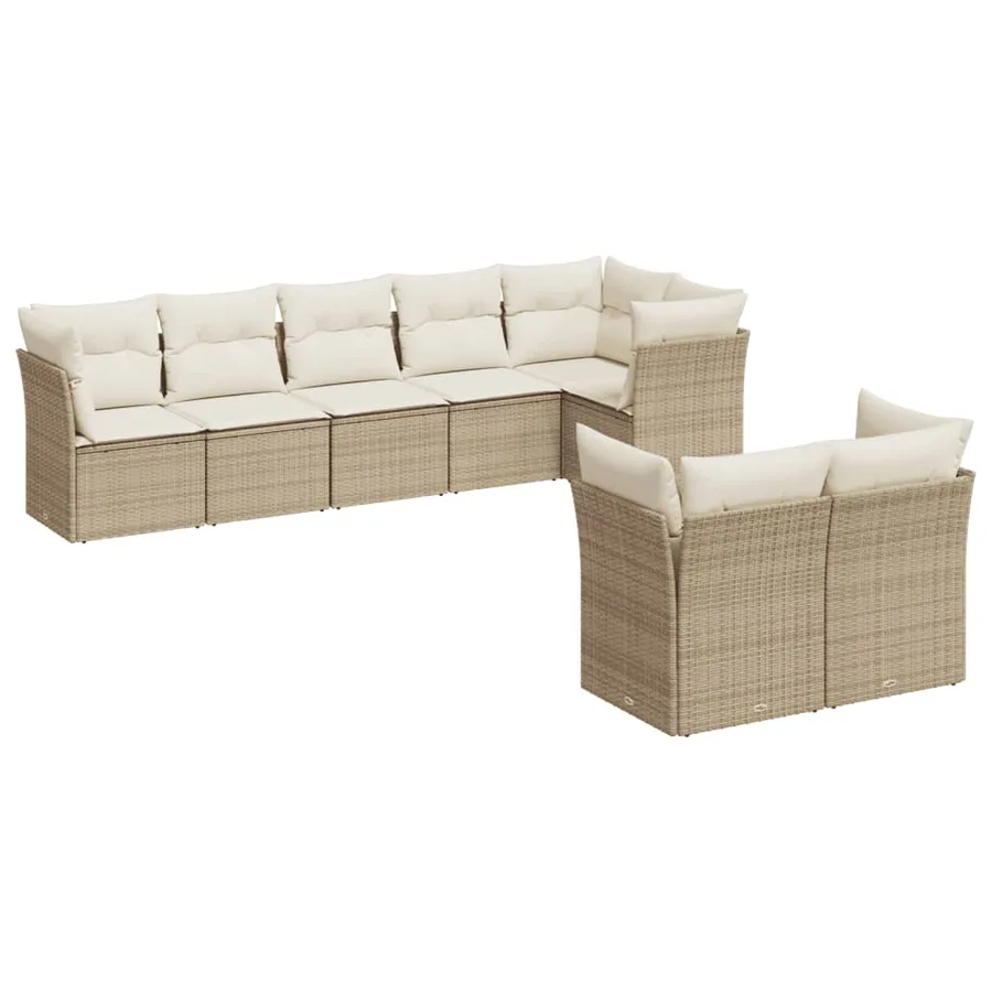 Salon de jardin avec coussins 8 pcs beige résine tressée - 2