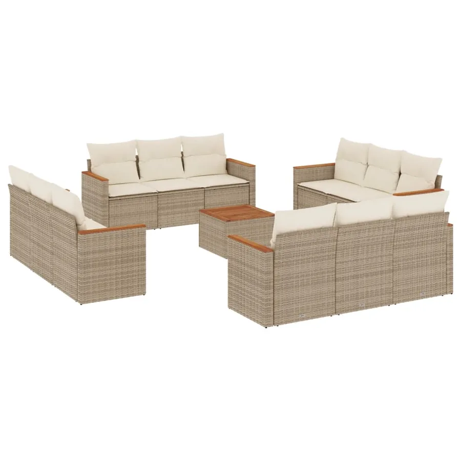 Salon de jardin avec coussins 13 pcs beige résine tressée - 2