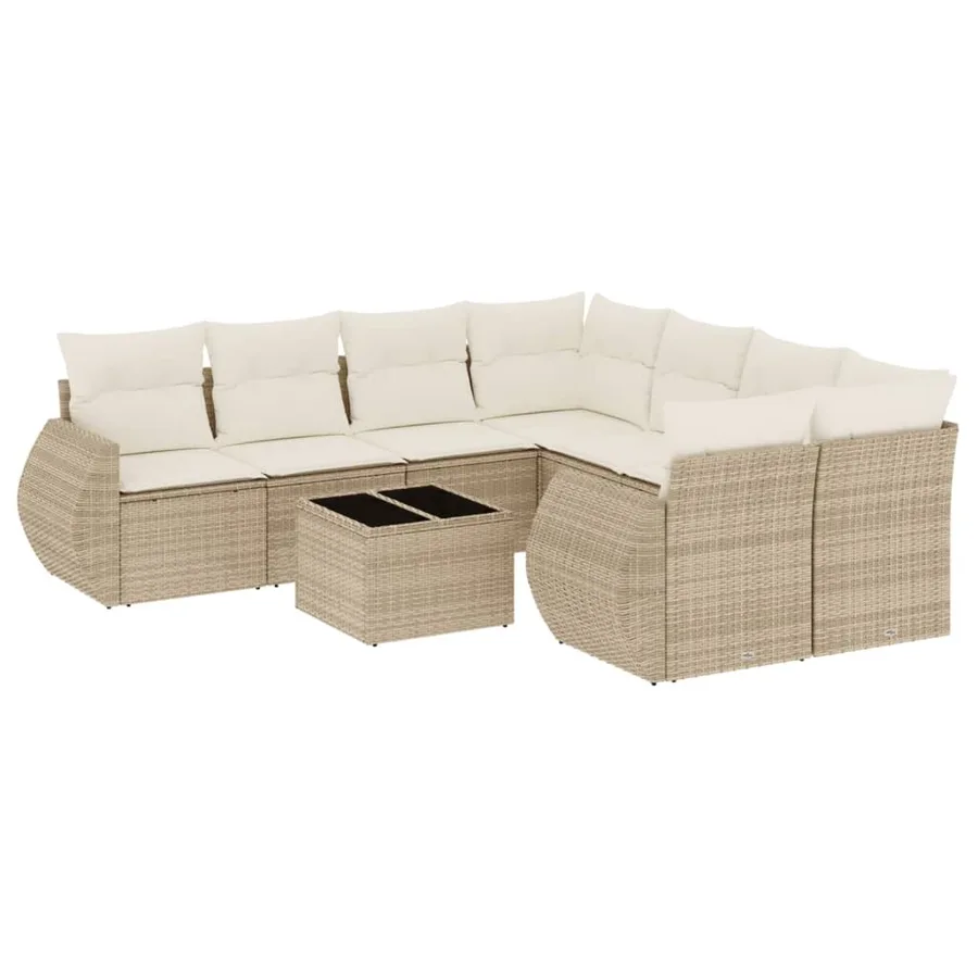 Salon de jardin avec coussins 9 pcs beige résine tressée - 2