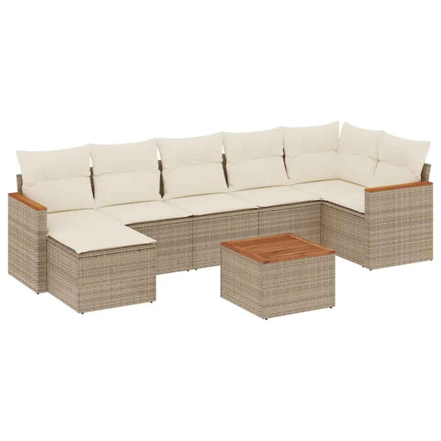 Salon de jardin avec coussins 8 pcs beige résine tressée - 2