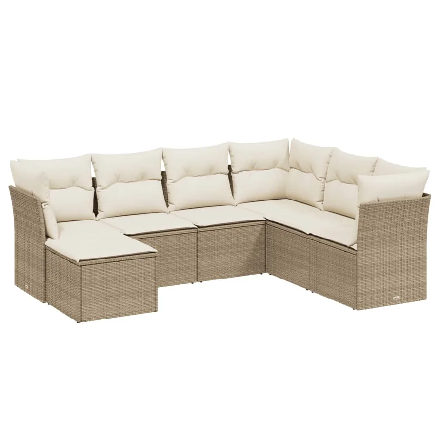 Salon de jardin avec coussins 7 pcs beige résine tressée - 2