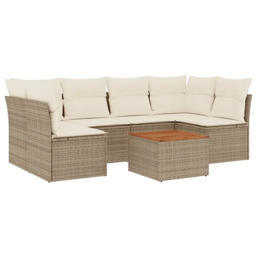 Salon de jardin avec coussins 7 pcs beige résine tressée - 2