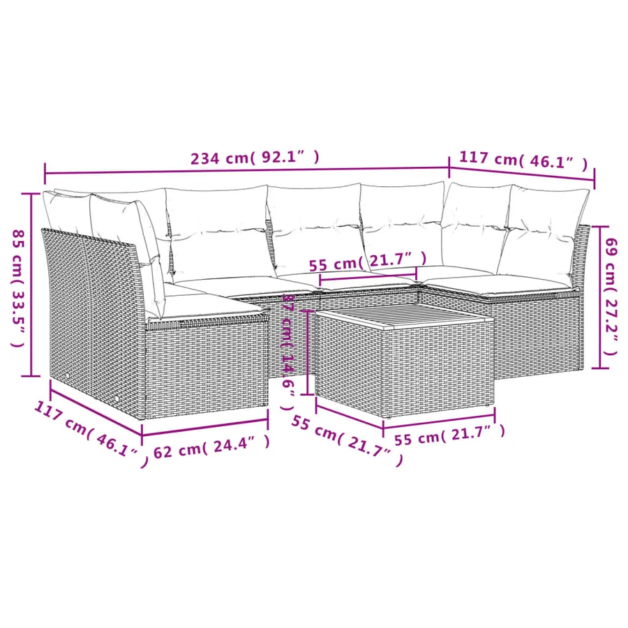 Salon de jardin avec coussins 7 pcs beige résine tressée - 3