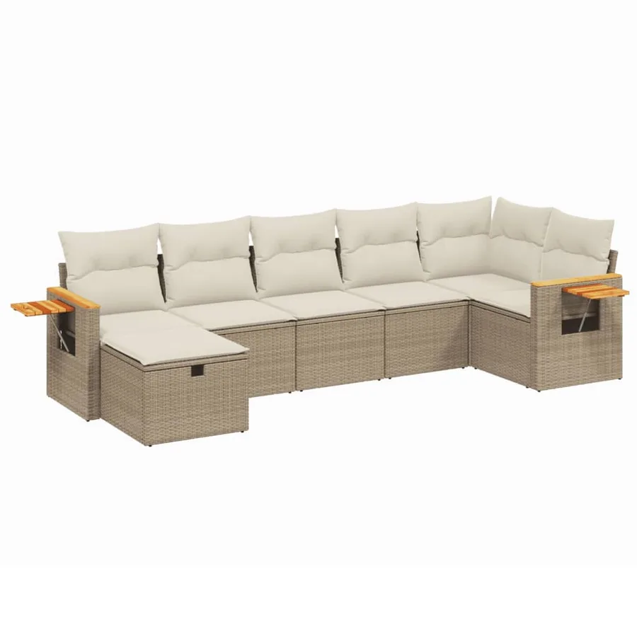 Salon de jardin avec coussins 7 pcs beige résine tressée - 2